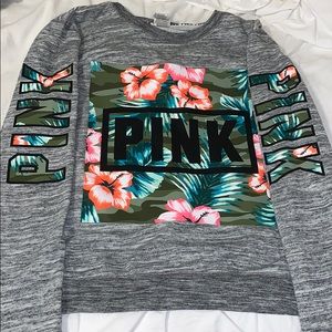 Pink Tropical-Themed Long-sleeve Shirt